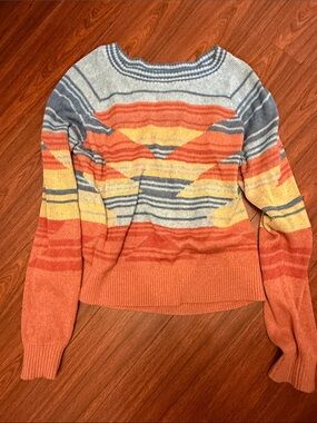 Pendleton Striped Crewneck Sweater in Orange, Yellow & Blue